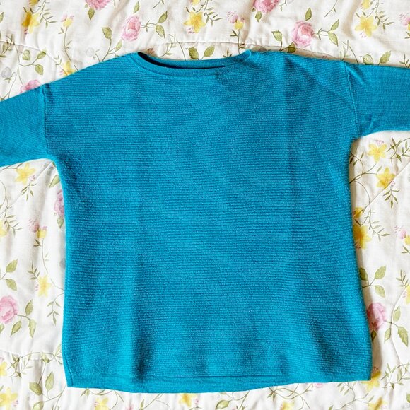 Tahari Deep Turquoise Ribbed Extra Fine Merino Wool Medium Three-Quarter Sleeve - Picture 4 of 10